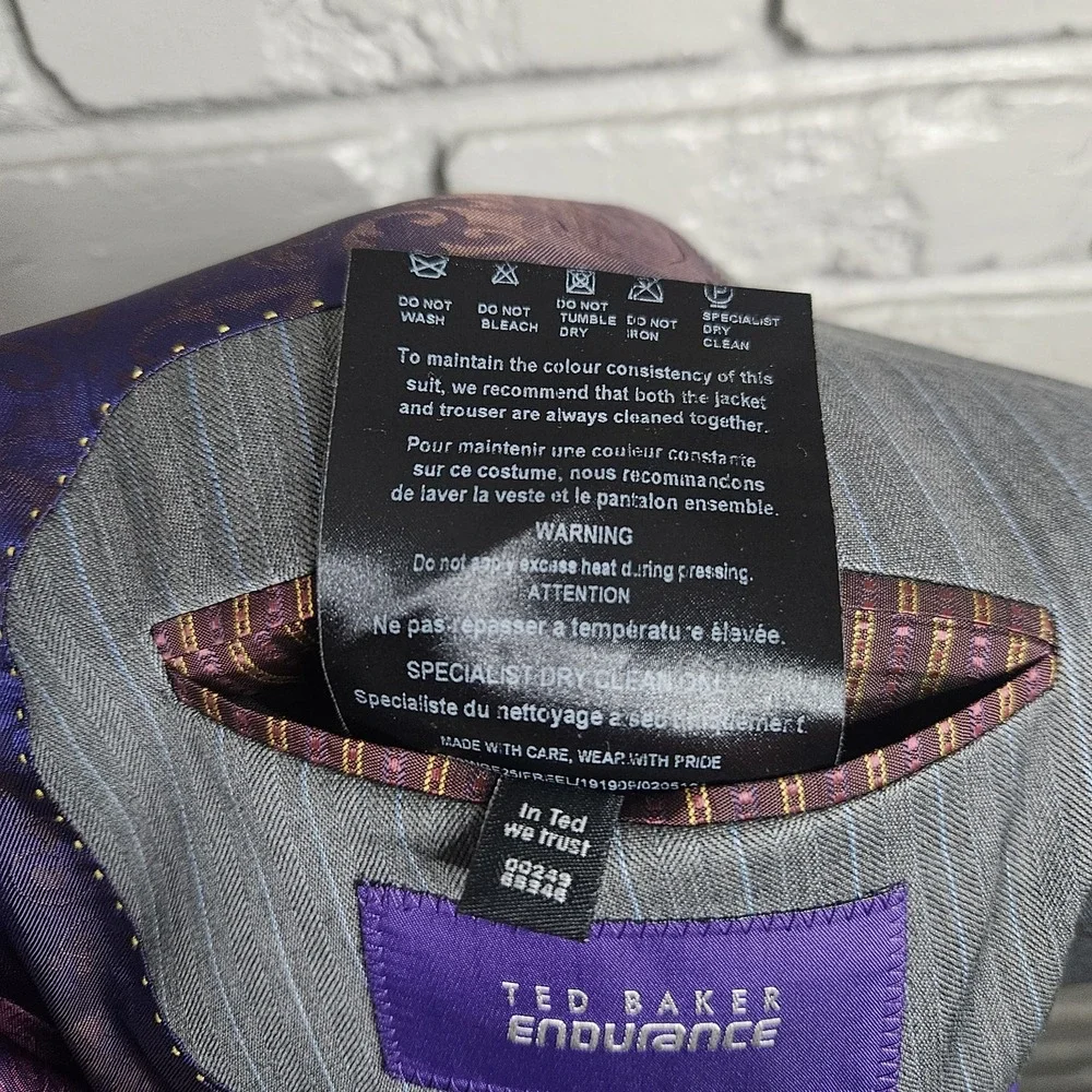 Ted Baker Endurance Suit Blazer Jacket‎ Mens 46R Gray Wool Pinstripe
